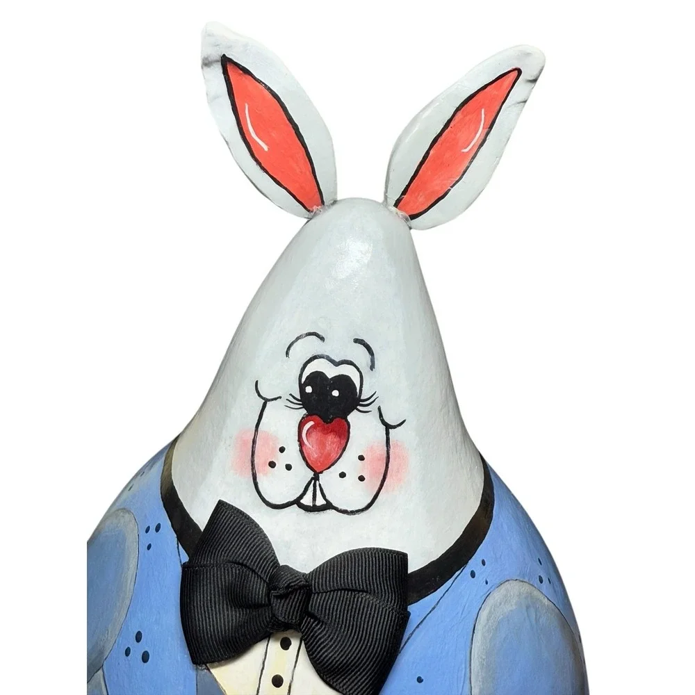 Hand‎ Painted Gourd Bunny Figurine Folk Art Rabbit Easter Decor Signed OOAK
